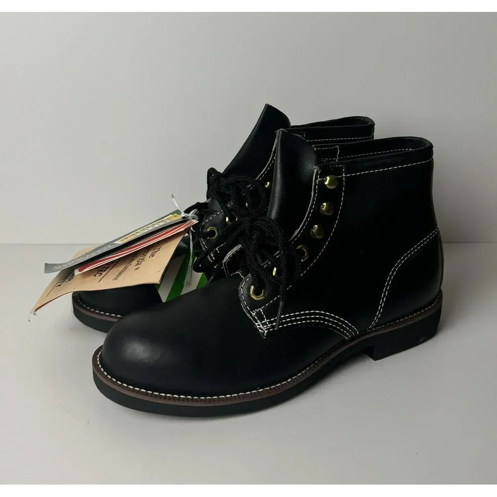 VTG Georgia Black Leather Ankle SAFETY TOE Boots Size 6.5 R ANSI Z41 Oil‎ Res